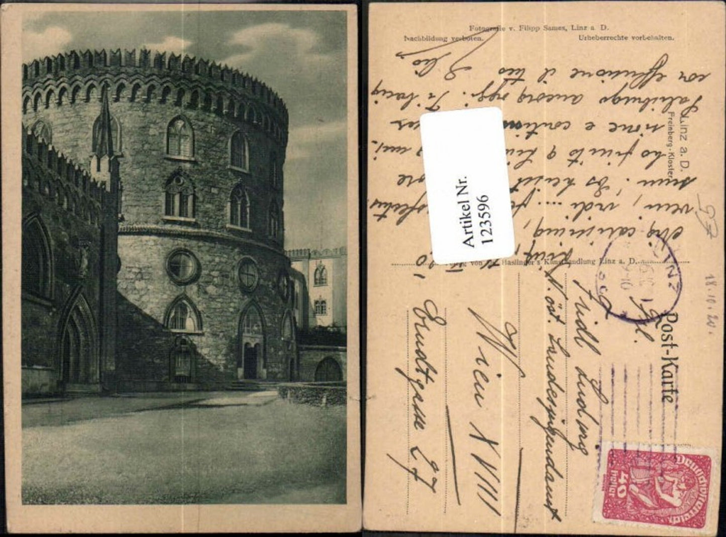 123596, Linz on the Danube Freinberg Monastery 1920