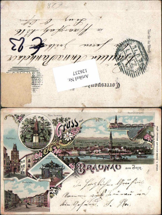 126237, Lithograph Greetings from Braunau am Inn 1897