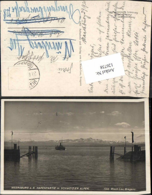 126738, Meersburg on Lake Constance, harbor area with Swiss mountains, pub Risch Lau 1263
