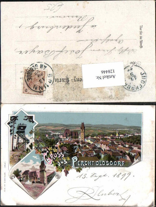 128446,Tolle Litho Gruss aus Perchtoldsdorf 1899 Föhrenberg Warte Kirche