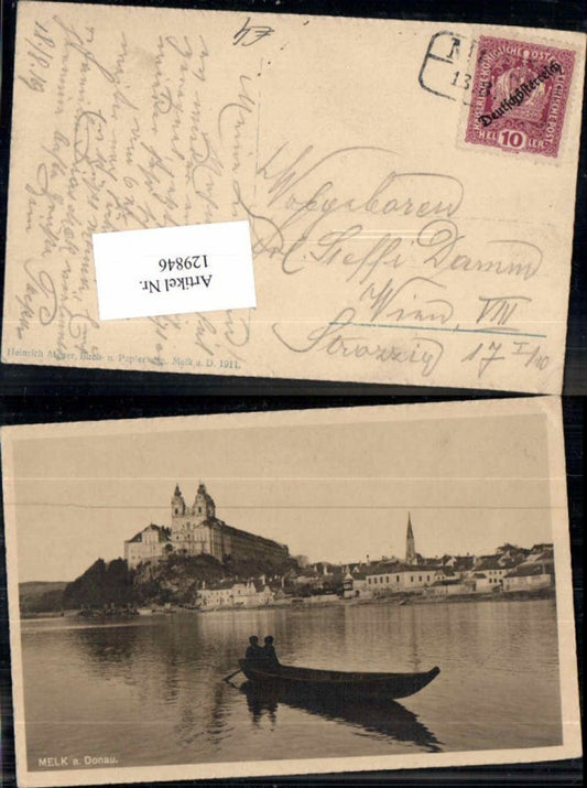 129846,FotoAK Melk ad Donau Boot m. people 1911 pub Aigner