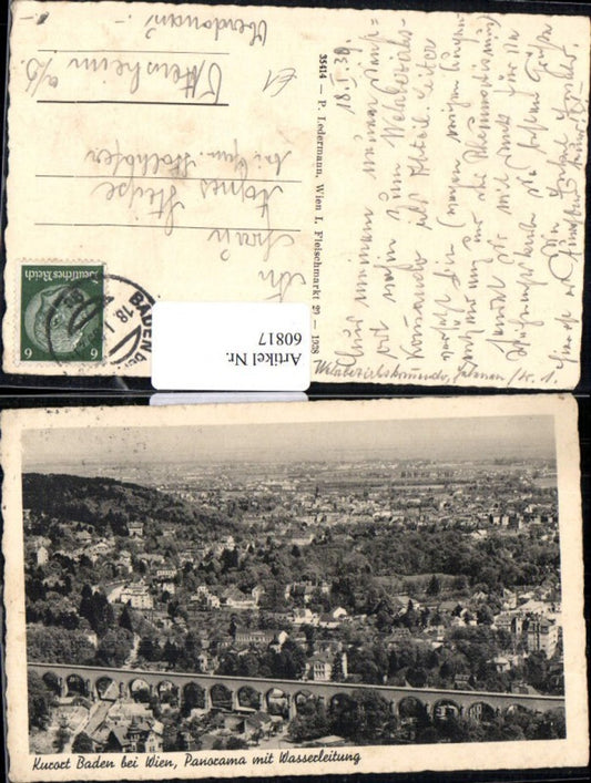 60817, Spa town Baden Panorama with water pipe 1939 