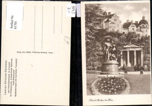 61701,Lanner-Strauss Denkmal Aeskulatempel im Kuropark Hotel Belleveu Baden b. Wien