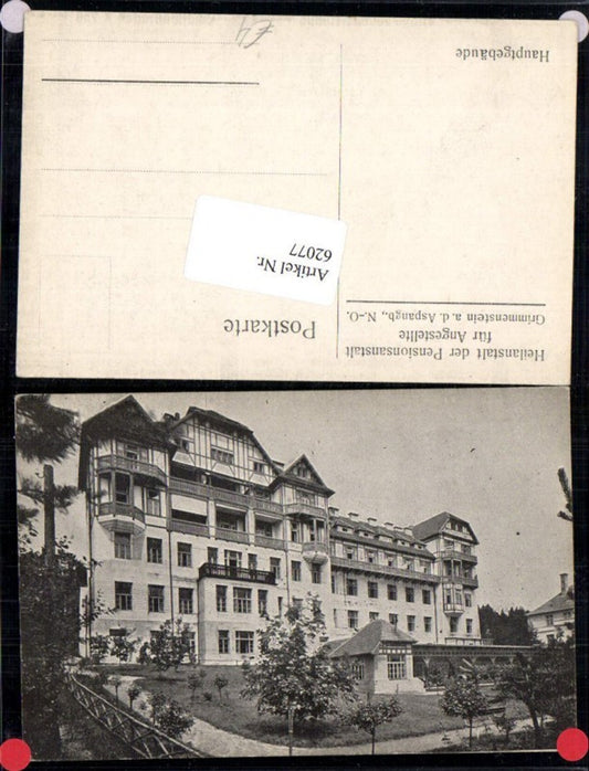 62077,Foto AK Grimmenstein a.d. Aspangbahn Heilanstalt der PVA Hauptgebäude