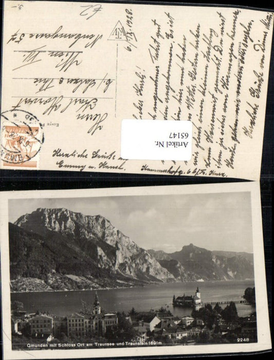 65147, Gmunden in the Salzkammergut region, Schloss Ort on Lake Traunsee and Traunstein mountain