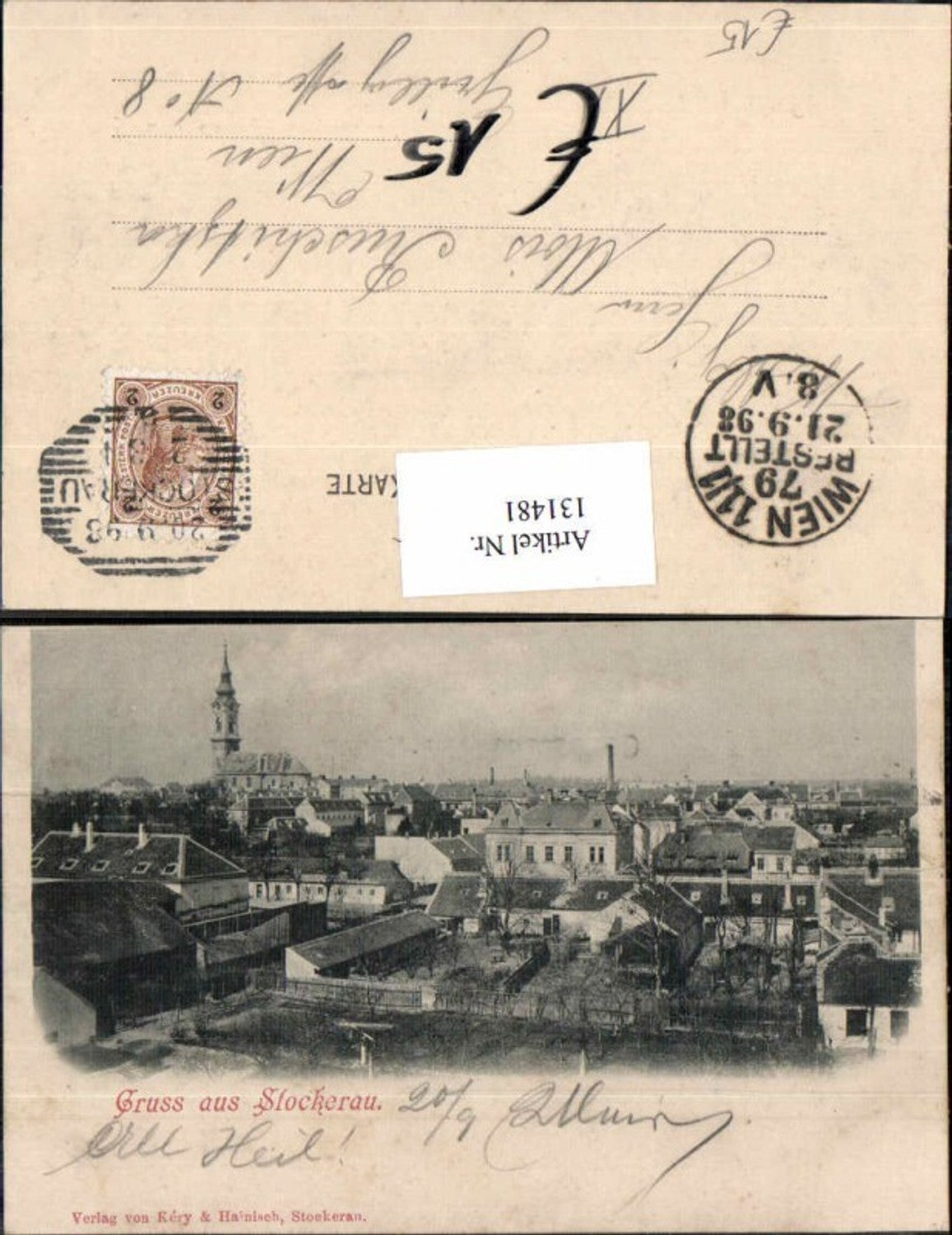 131481, Greetings from Stockerau 1898 Partial view