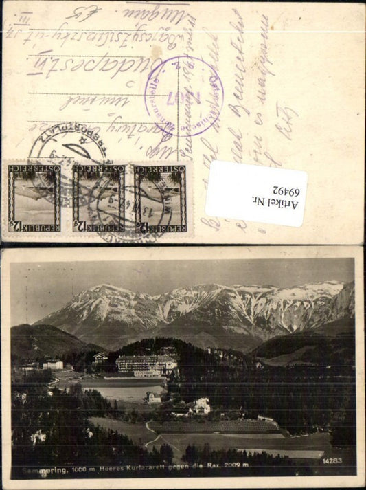69492,Semmering Heeres Kurlazarett gegen die Rax Reichenau