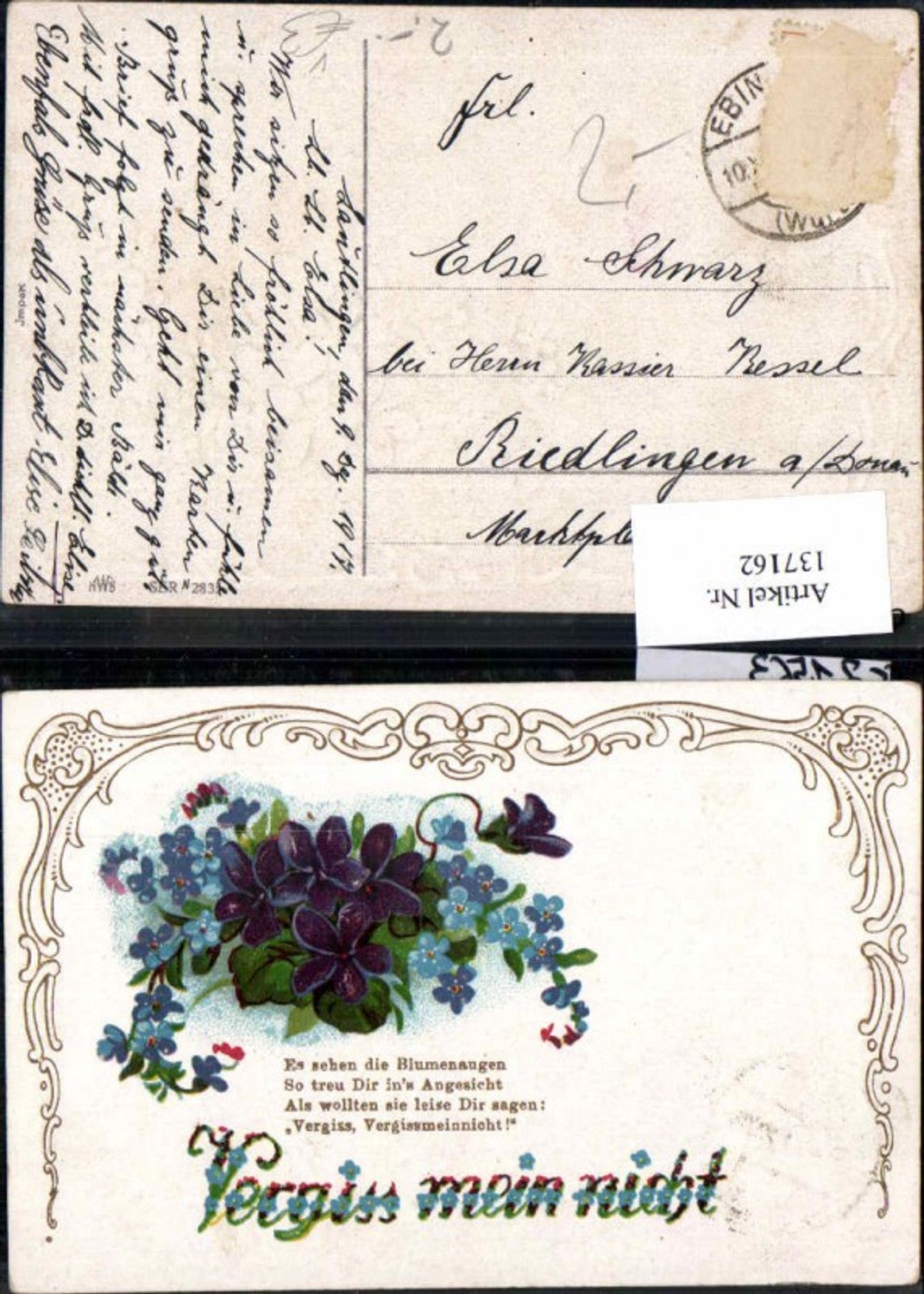 137162, Great Art Nouveau postcard with flowers and saying