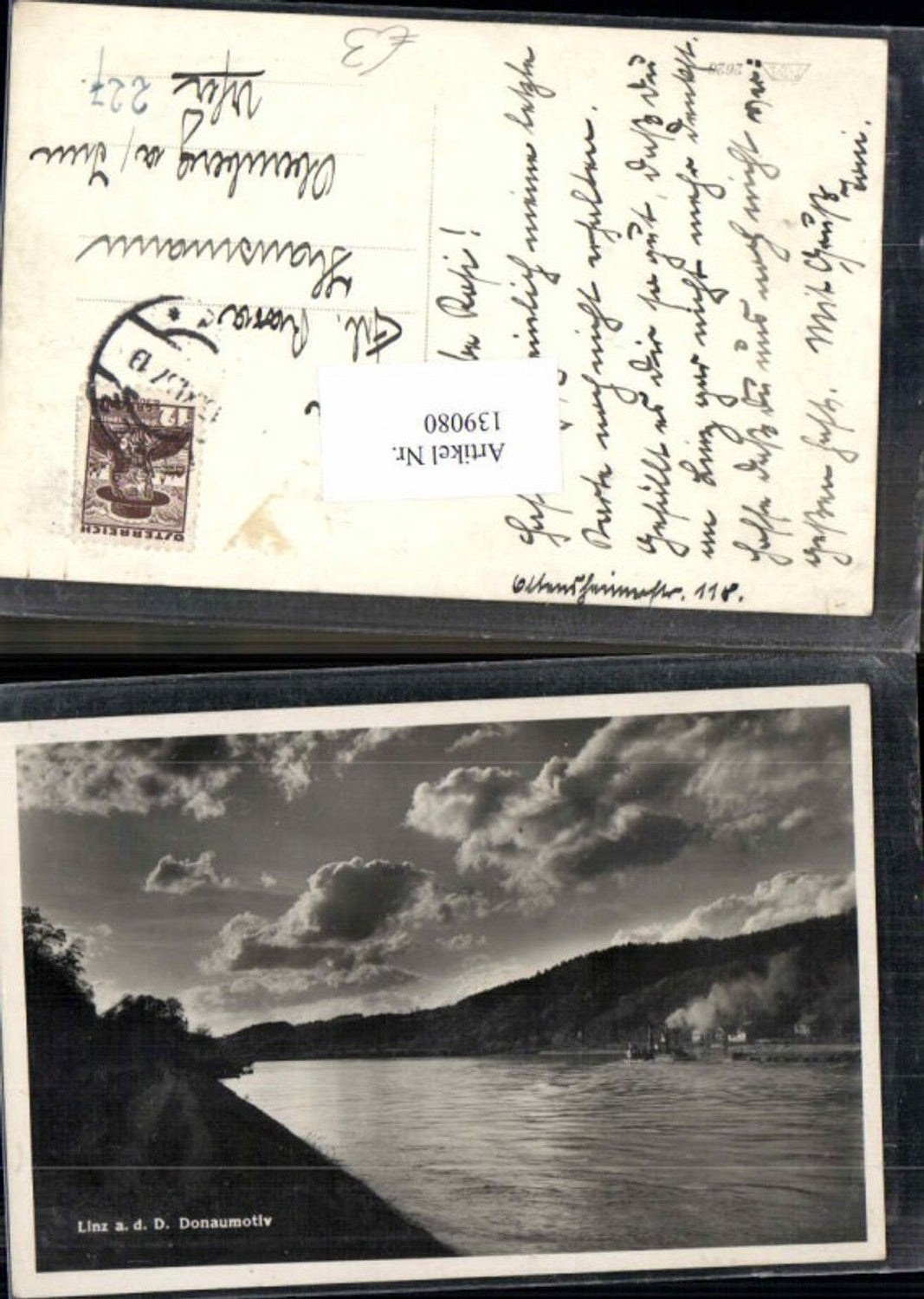139080, Linz on the Danube Danube motif Puchenau steamer