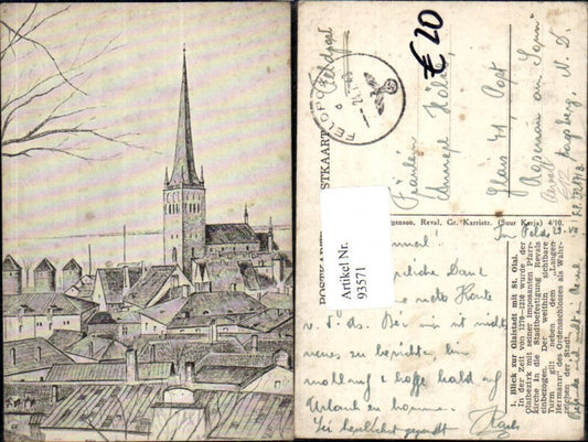 93571, Artist's postcard Reval View towards the town of Olai with St. Olai Estonia