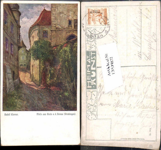 139872, Rudolf Kiener Motif from Grein on the Danube Street view Artist postcard