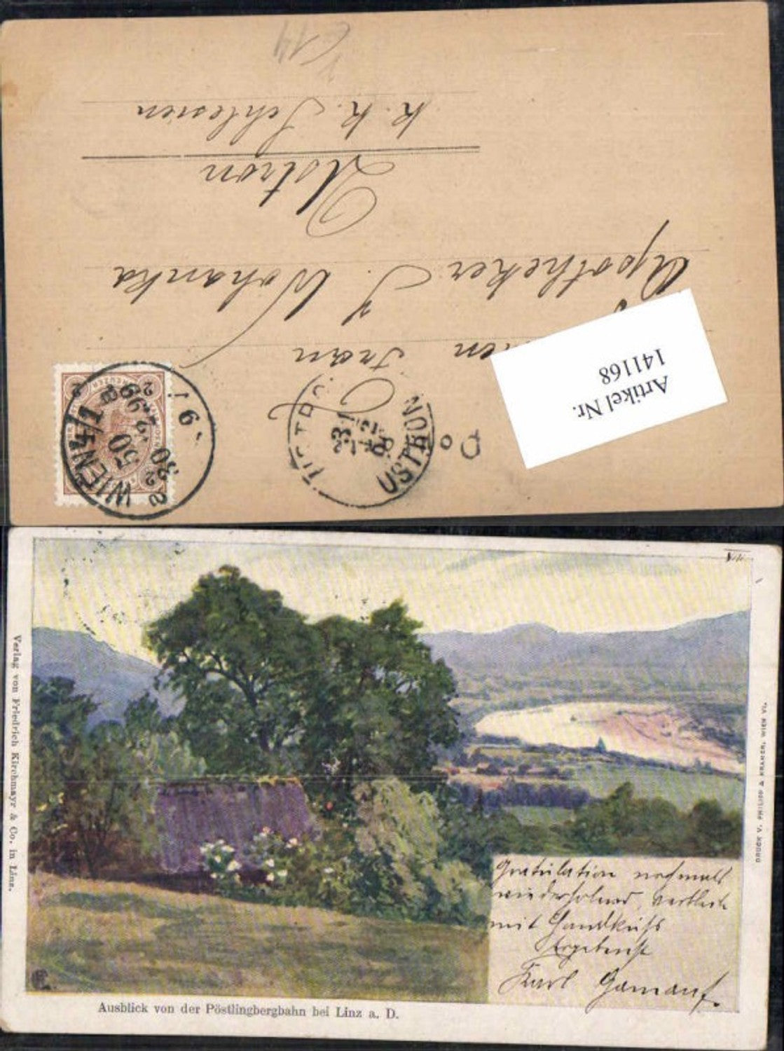 141168, Linz on the Danube Pöstlingberg Railway Pöstlingberg Philipp &amp; Kramer Lithograph