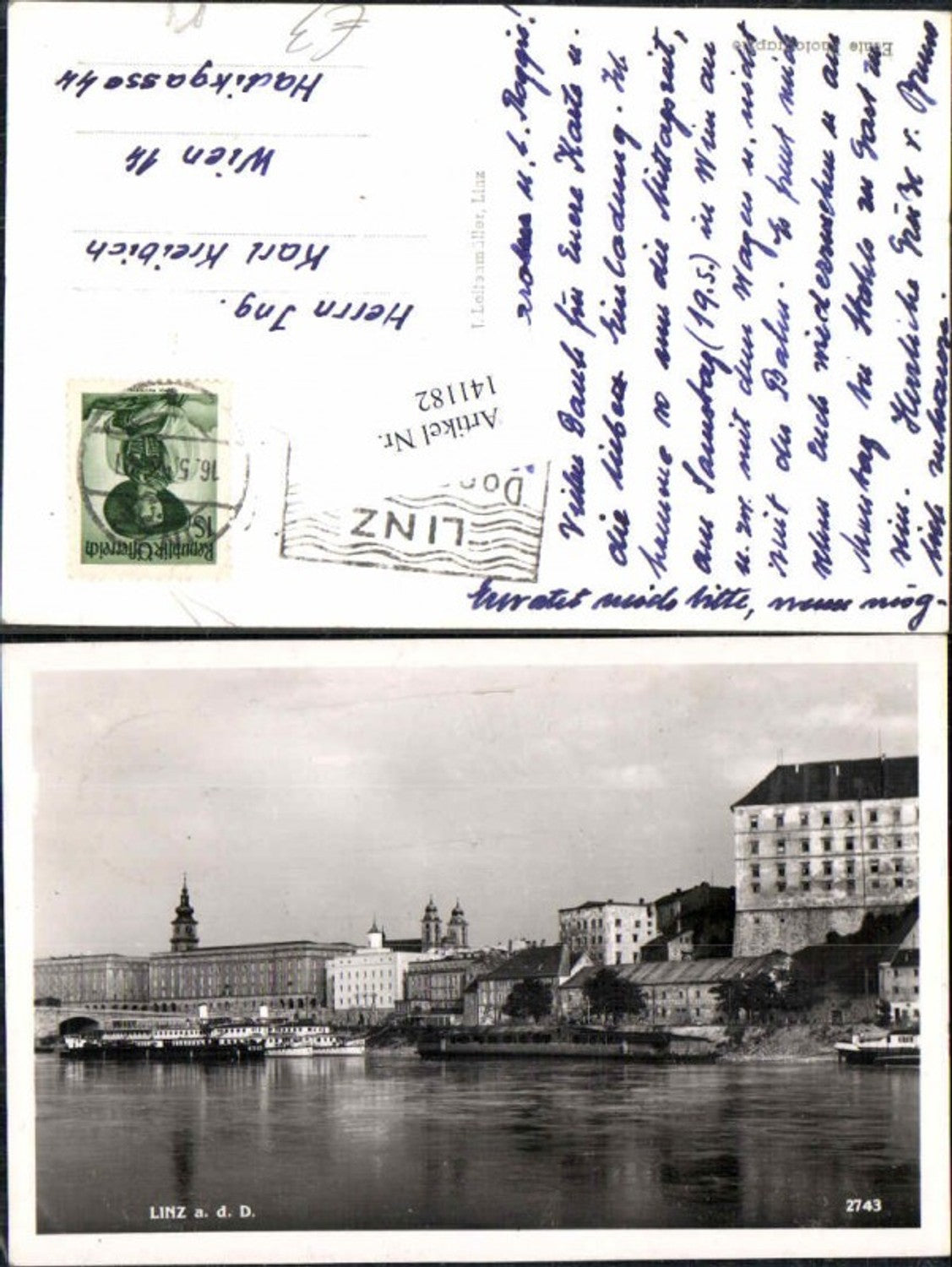 141182, Linz on the Danube landing stage steamer harbor