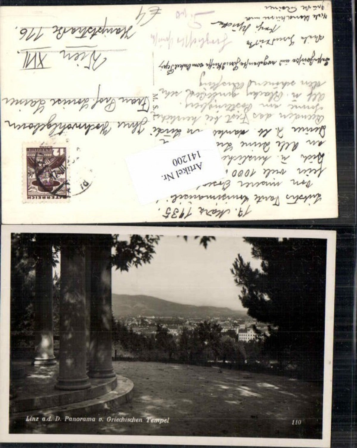 141200, Linz on the Danube Panorama Greek Temple
