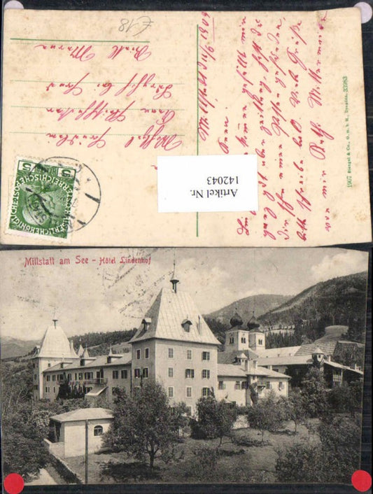 142043, Millstatt am See Hotel Lindenhof Rare detail view 1907