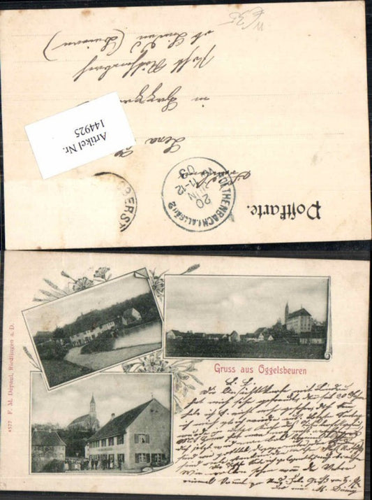 144925, Great postcard greetings from Oggelsbeuren near Attenweiler, Ehingen, Gasthaus Biberach, 1900