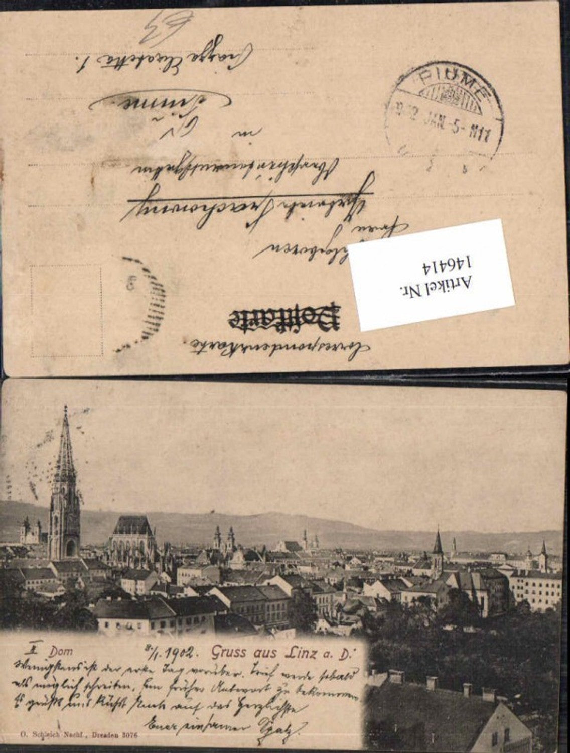 146414, Greetings from Linz on the Danube 1900