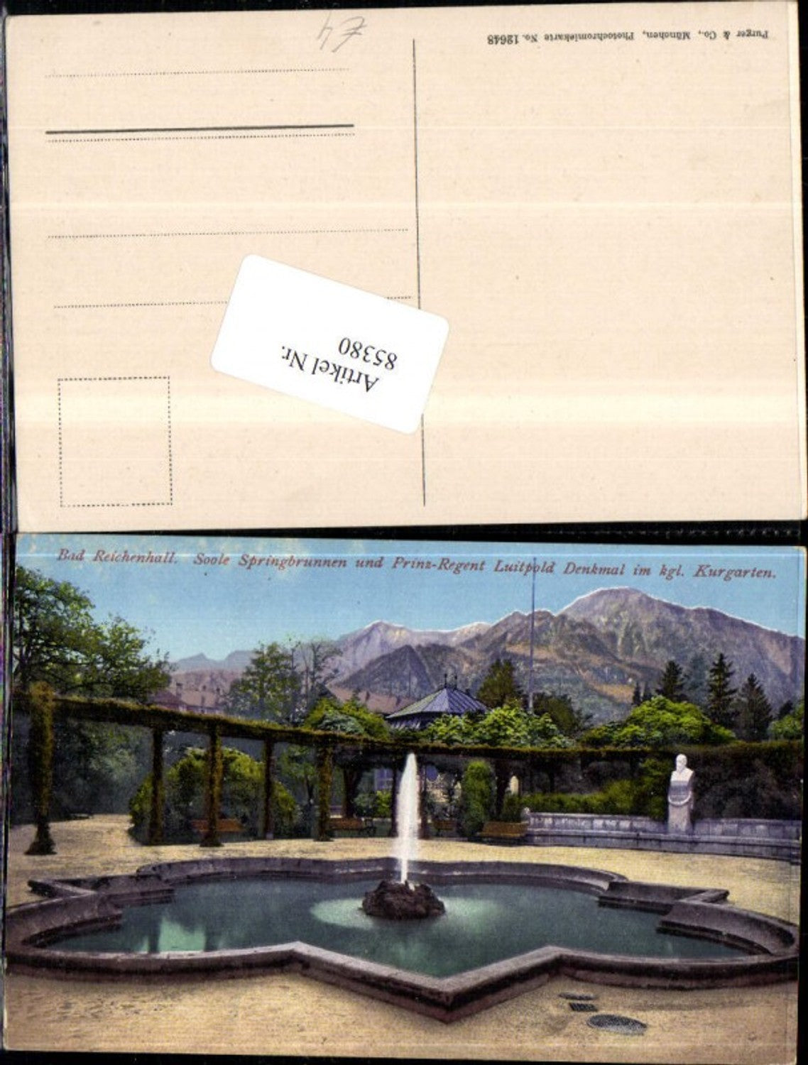 85380,Bad Reichenhall Springbrunnen und Prinz Regent Luitpold Denkmal im Kurgarten