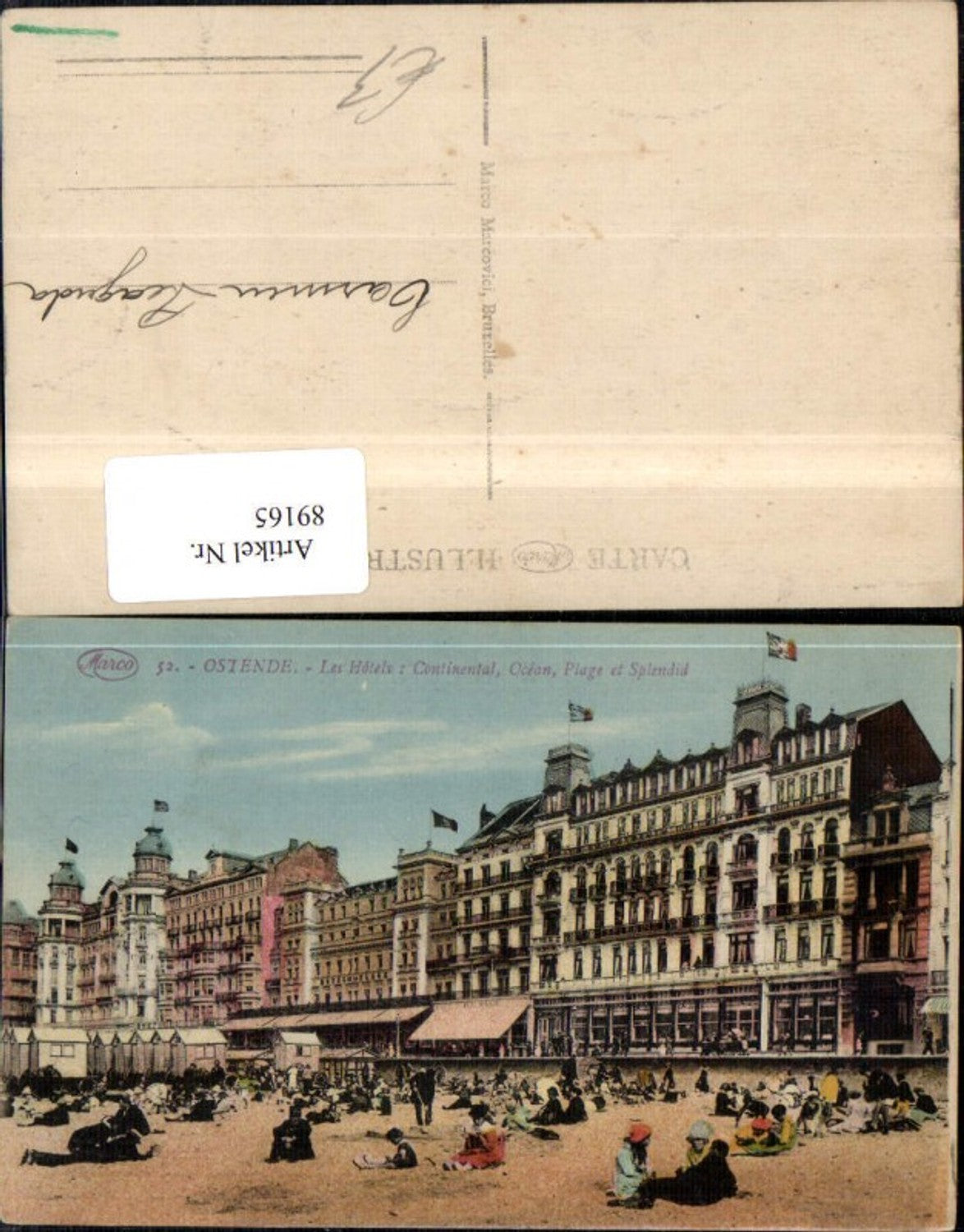 89165,Ostende Les Hotels Continental Ocean Strassenansicht mit Strand i. Vordergrund