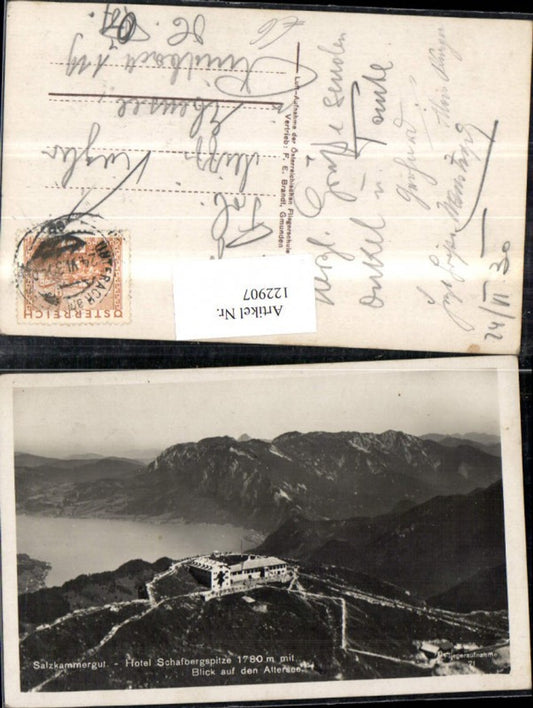122907, Salzkammergut Hotel Schafbergspitze View of Lake Attersee 1930