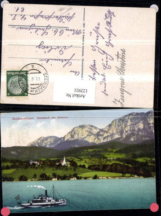 122921, Salzkammergut Steinbach am Attersee View of ship steamer 1939 pub Brandt 516