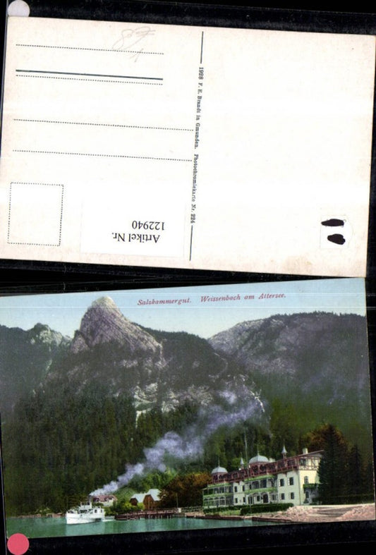 122940, Salzkammergut Weissenbach am Attersee View of ship steamer pub Brandt 224