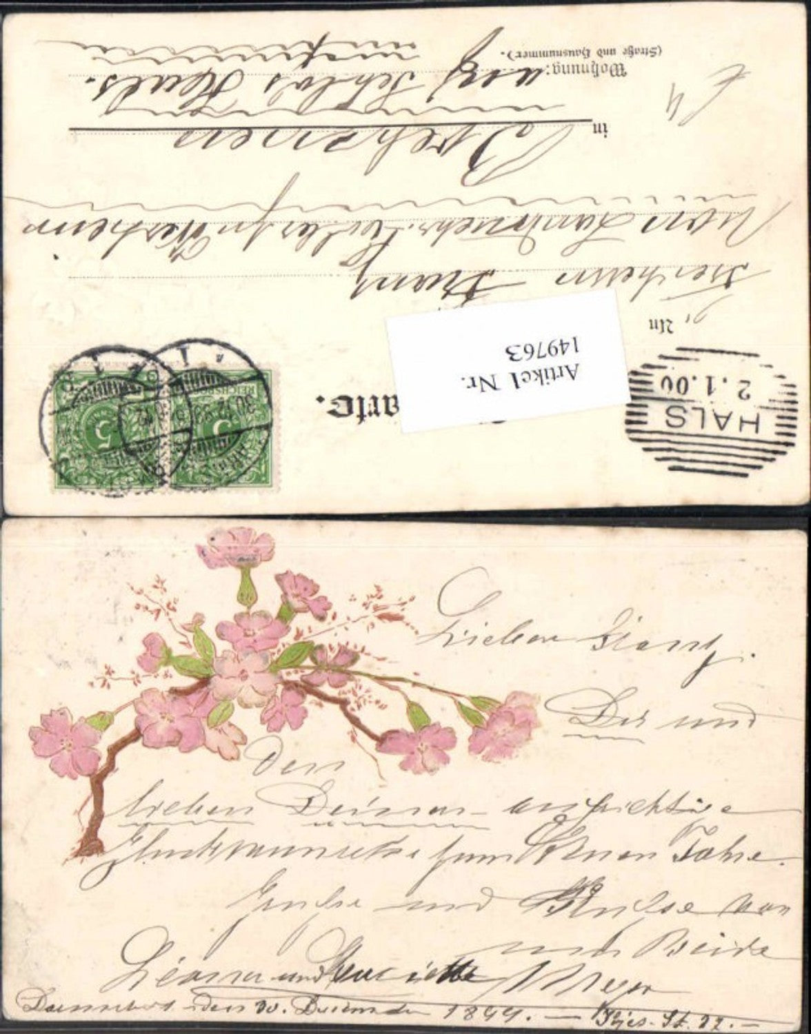 149763,Präge Litho Blumen nach Hals