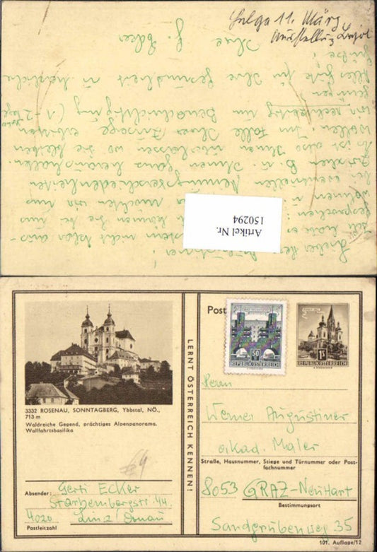 150294, Picture postcard Sonntagberg Rosenau Kematen + ZSFR 