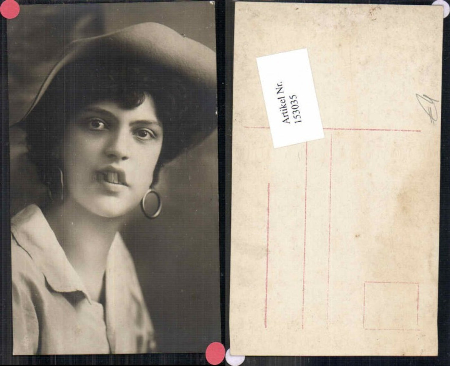 153035, Beautiful woman with hat and earrings