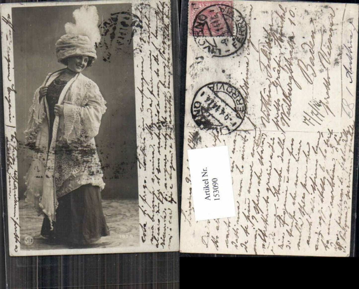 153090,Schöne Frau m. Hut Hutmode Mode Kleid 1900