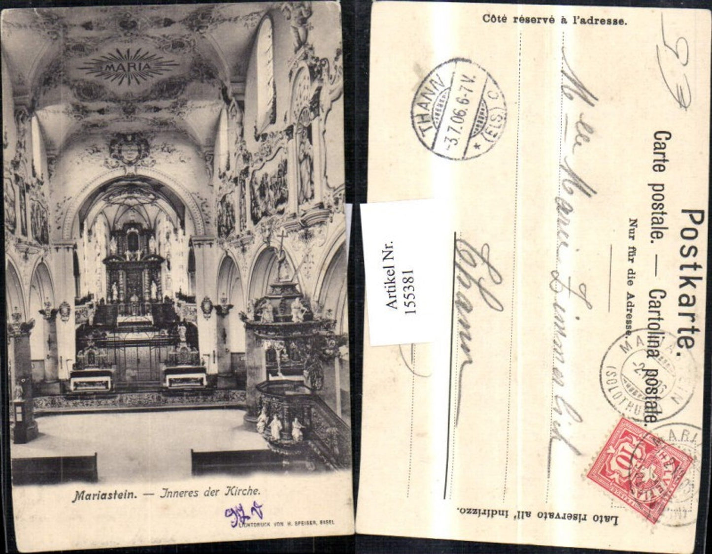 155381, Mariastein Interior of the Church 1906 Metzerlen-Mariastein Canton Solothurn