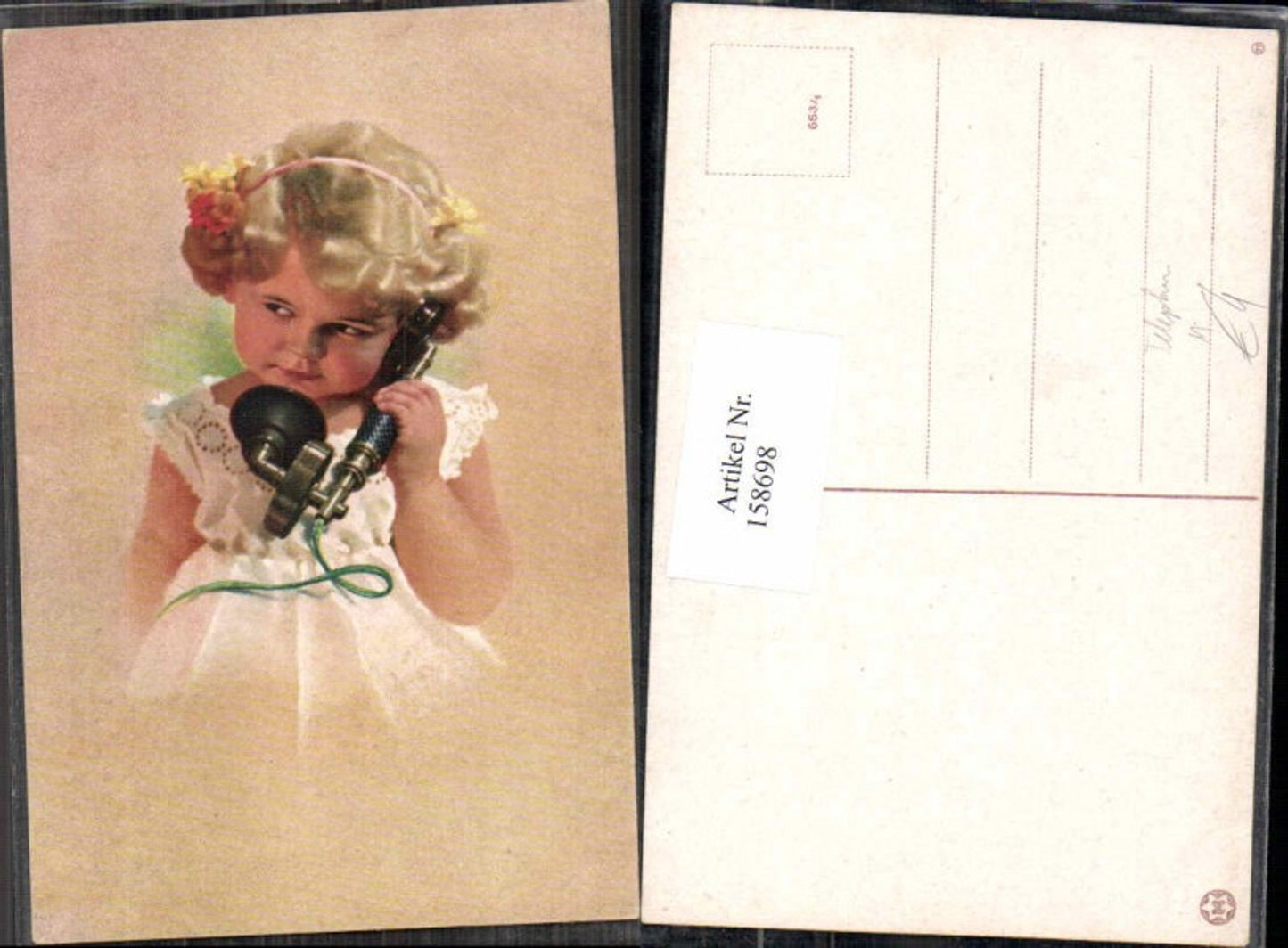 158698, Cute children's antique telephone girl