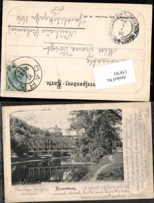 158781, embossed postcard of Rosenburg am Kamp Bridge, 1898