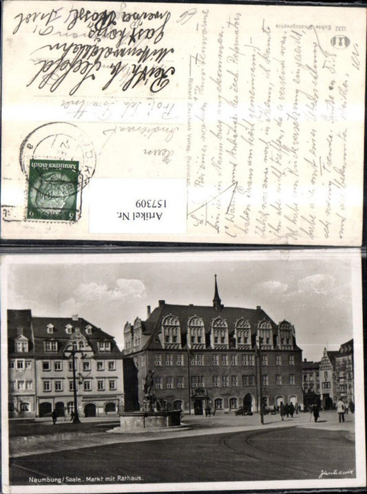 157309, Naumburg Saale Market with Town Hall View with Fountain People
