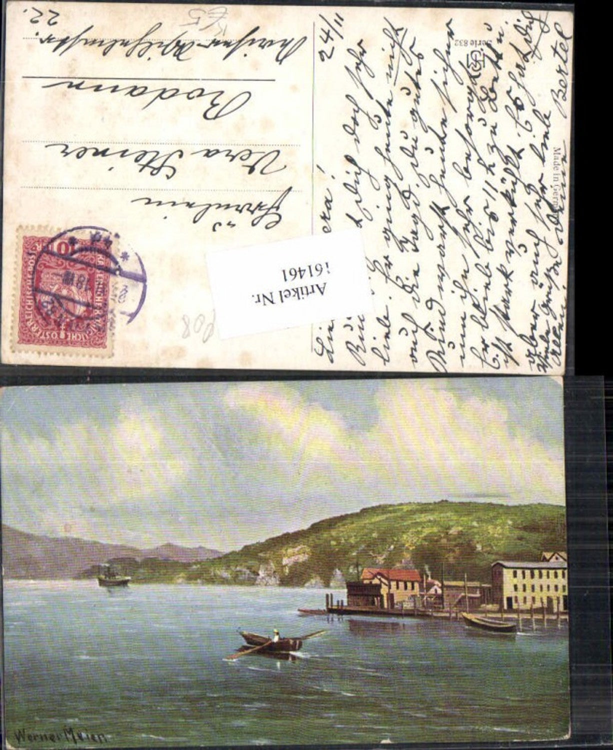 161461,Werner Meien Künstlerkarte See Boot Norwegen