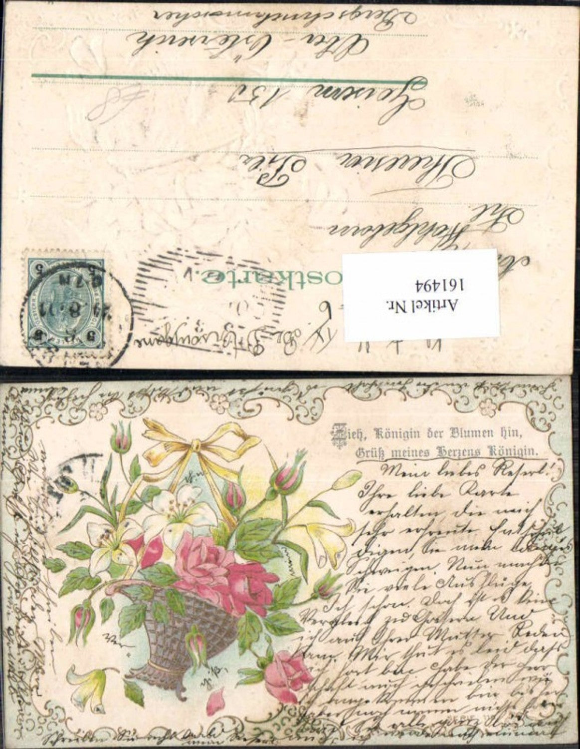 161494,Tolle Präge Litho Blumen Tolle Karte verziert 1901