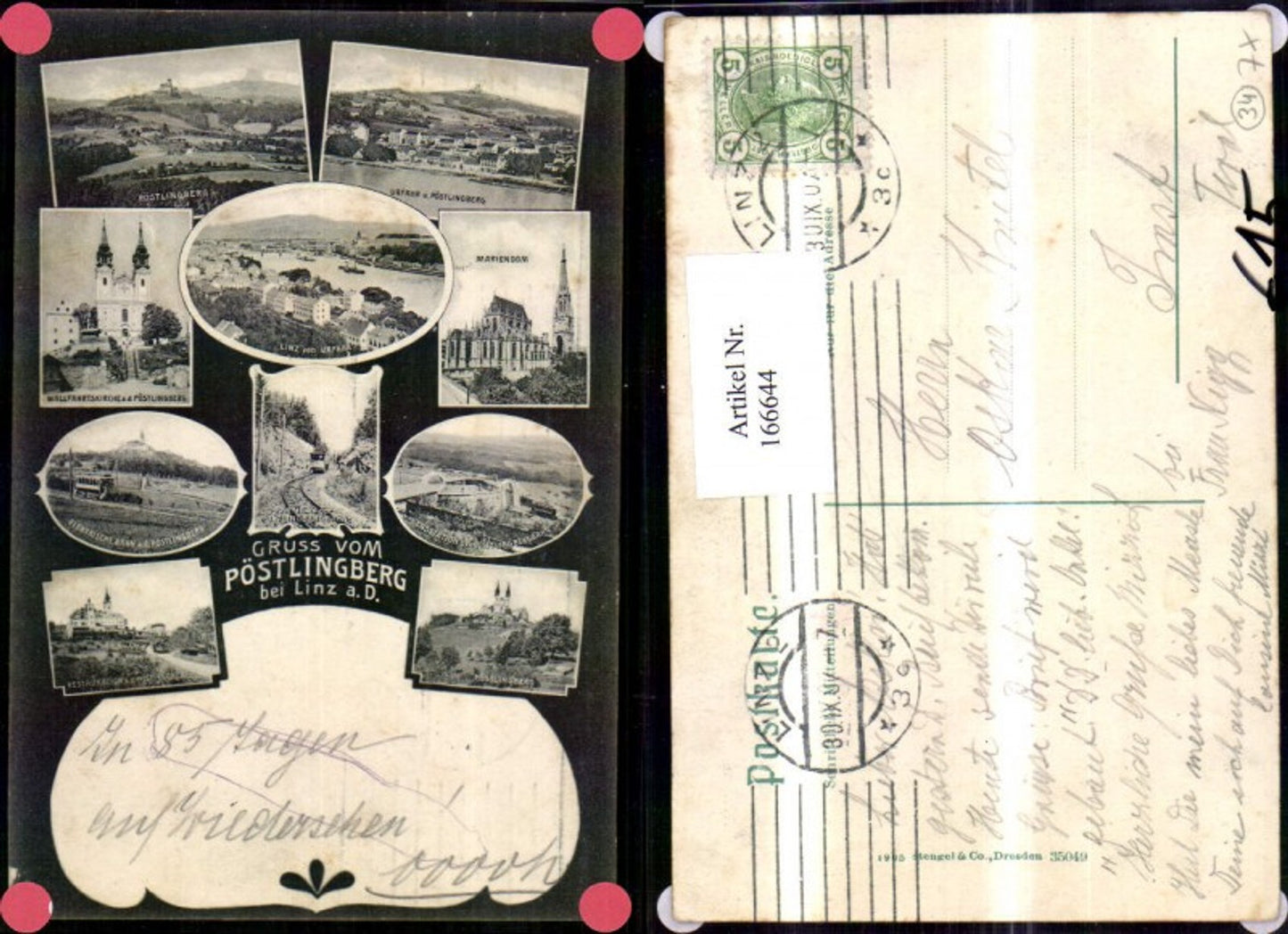 166644, Linz Greetings from Pöstlingberg Multi-image postcard 1907