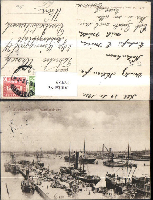 167089, Copenhagen Kvaesthusbroen Copenhagen Ships Steamers Boats Harbor 1920