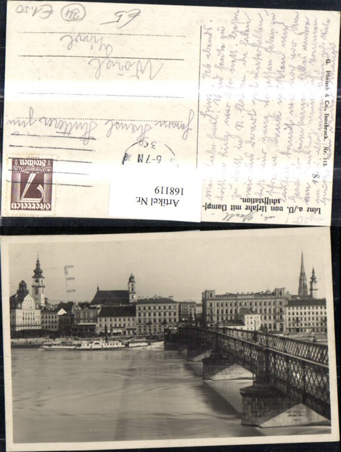 168119, Linz v. Urfahr with steamship station steamer