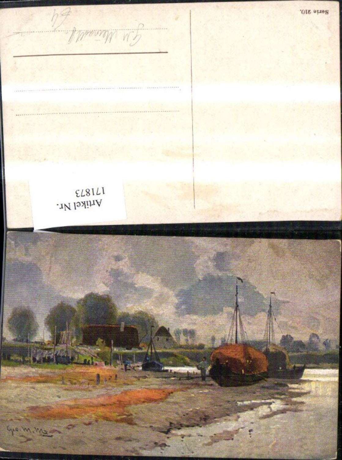 171873,Künstler Ak Hafen Landschaft sign G. M. Meinhold