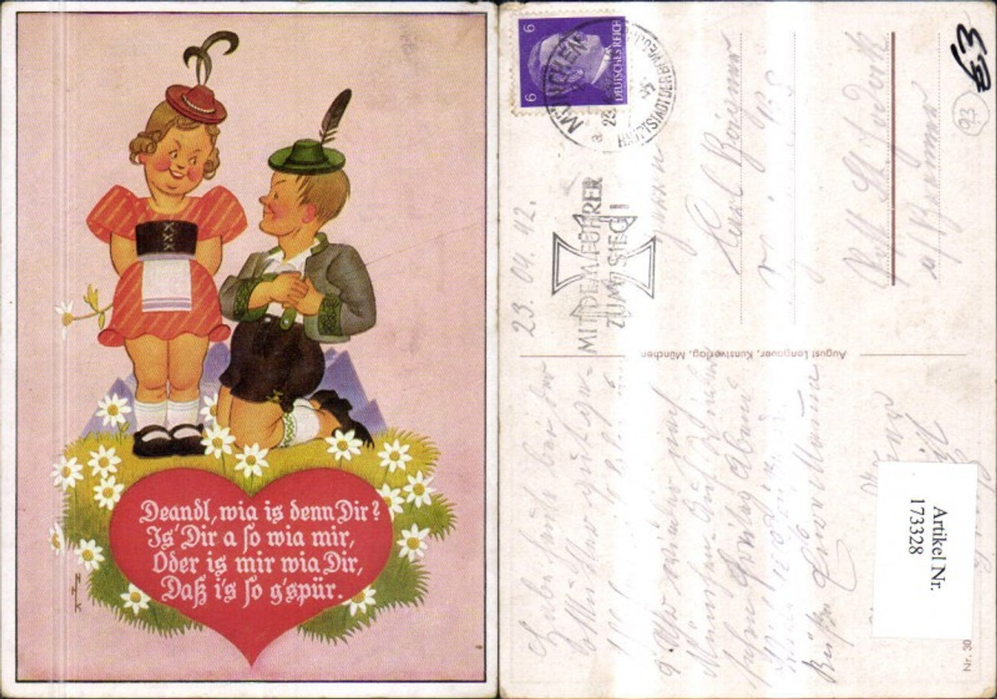 173328, Children Boy kneeling before girl Heart with saying Traditional costume types