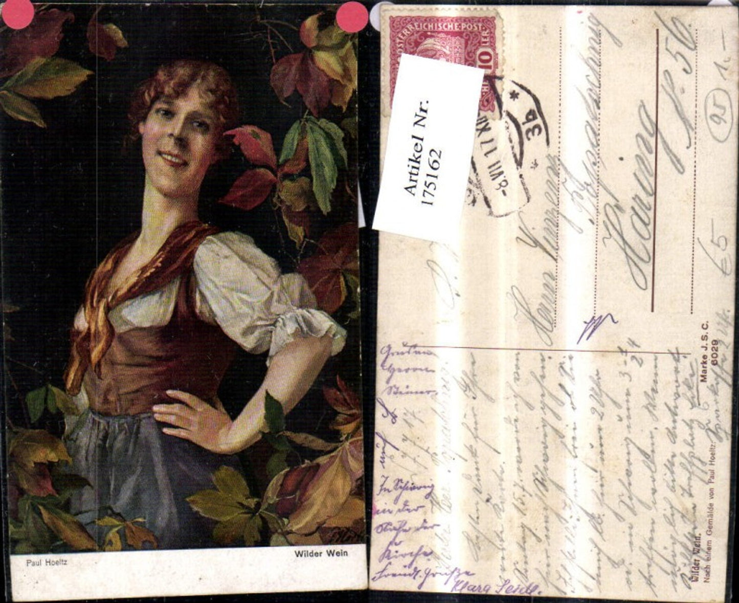 175162,Künstler Ak Paul Hoeltz Wilder Wein Frau Type m. Wildem Wein Kletterpflanze