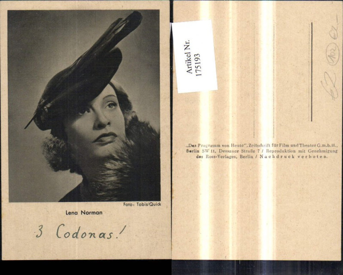 175193, Lena Norman 3 Codonas