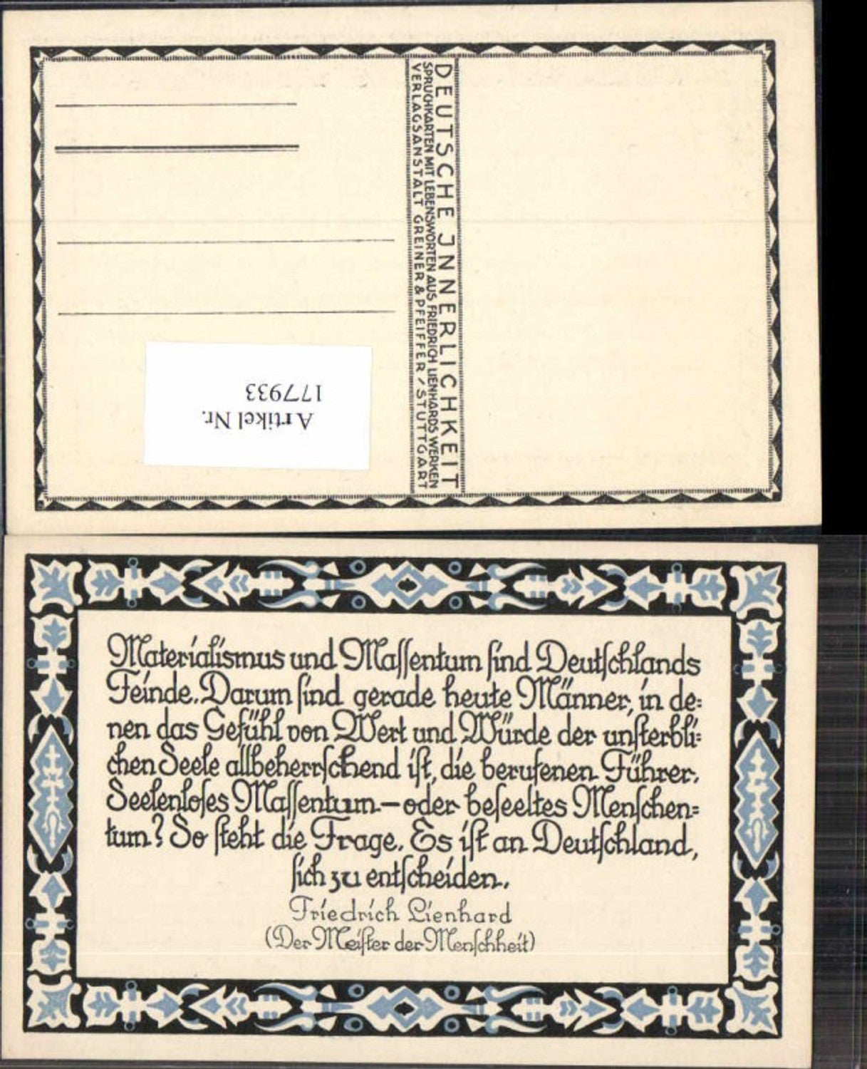 177933,Künstler AK Friedrich Lienhard Thüringen Sprüche