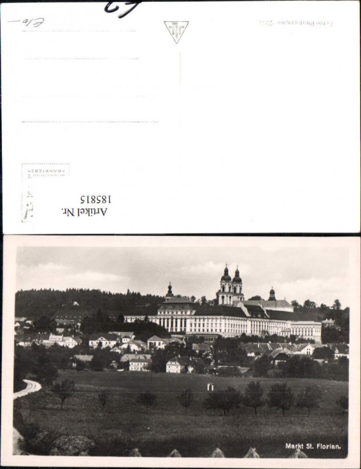 185815, St. Florian Market and Abbey in the background, photo postcard