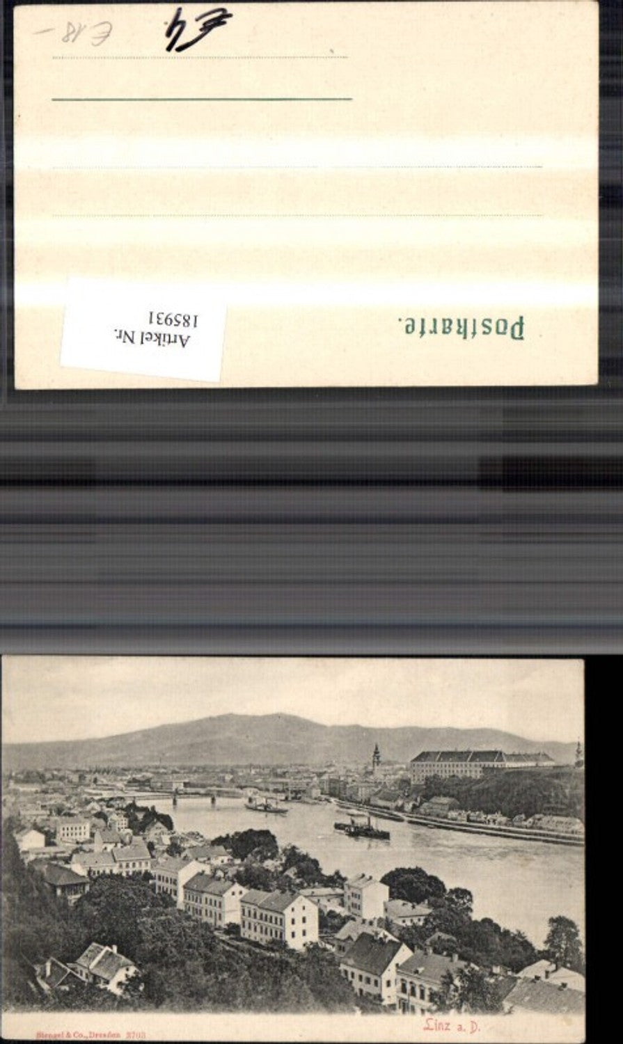 185931, Linz on the Danube, ships, steamers, pub Stengel Co. 3703