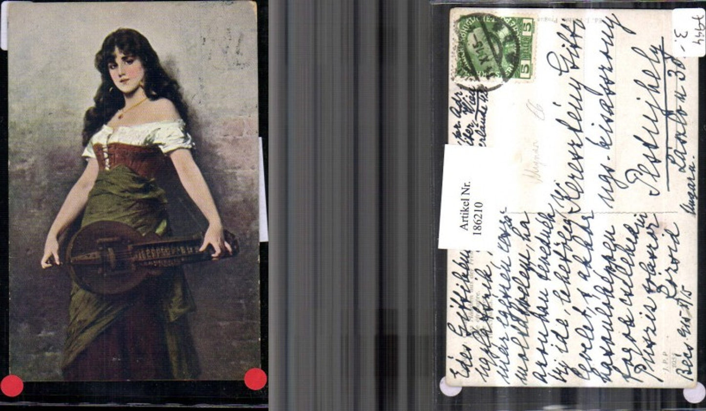 186210, Artist AK N. Sichel Gypsy Mignon Girl with Dress Mandolin