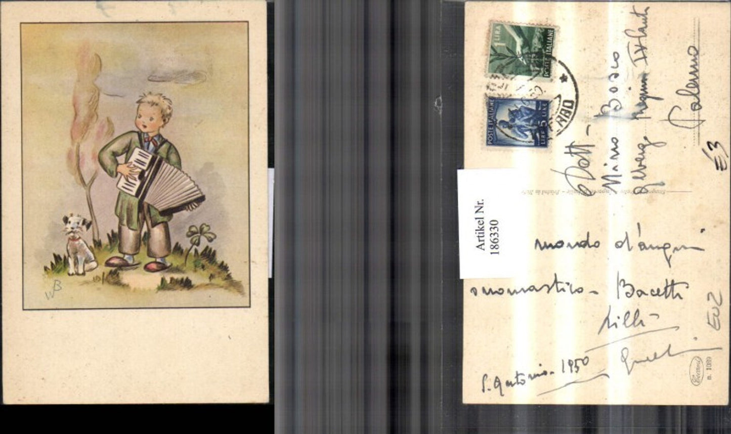 186330,Junge m. Ziehharmonika Hund Klee