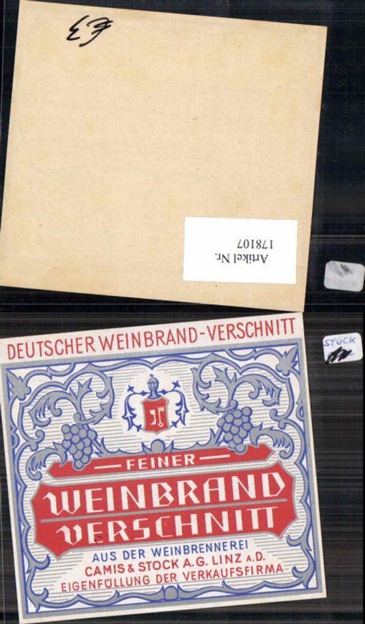 178107, Advertisement German Brandy Camis &amp; Stock Linz