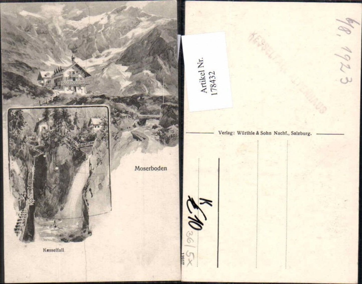 178432, Artist AK EH Compton Moserboden Kaprun Kesselfall Waterfall